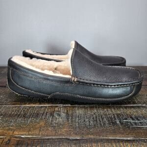 NEW UGG Australia Ascot Mens Size 10 Moccasin Leather Slippers Shoes Brown